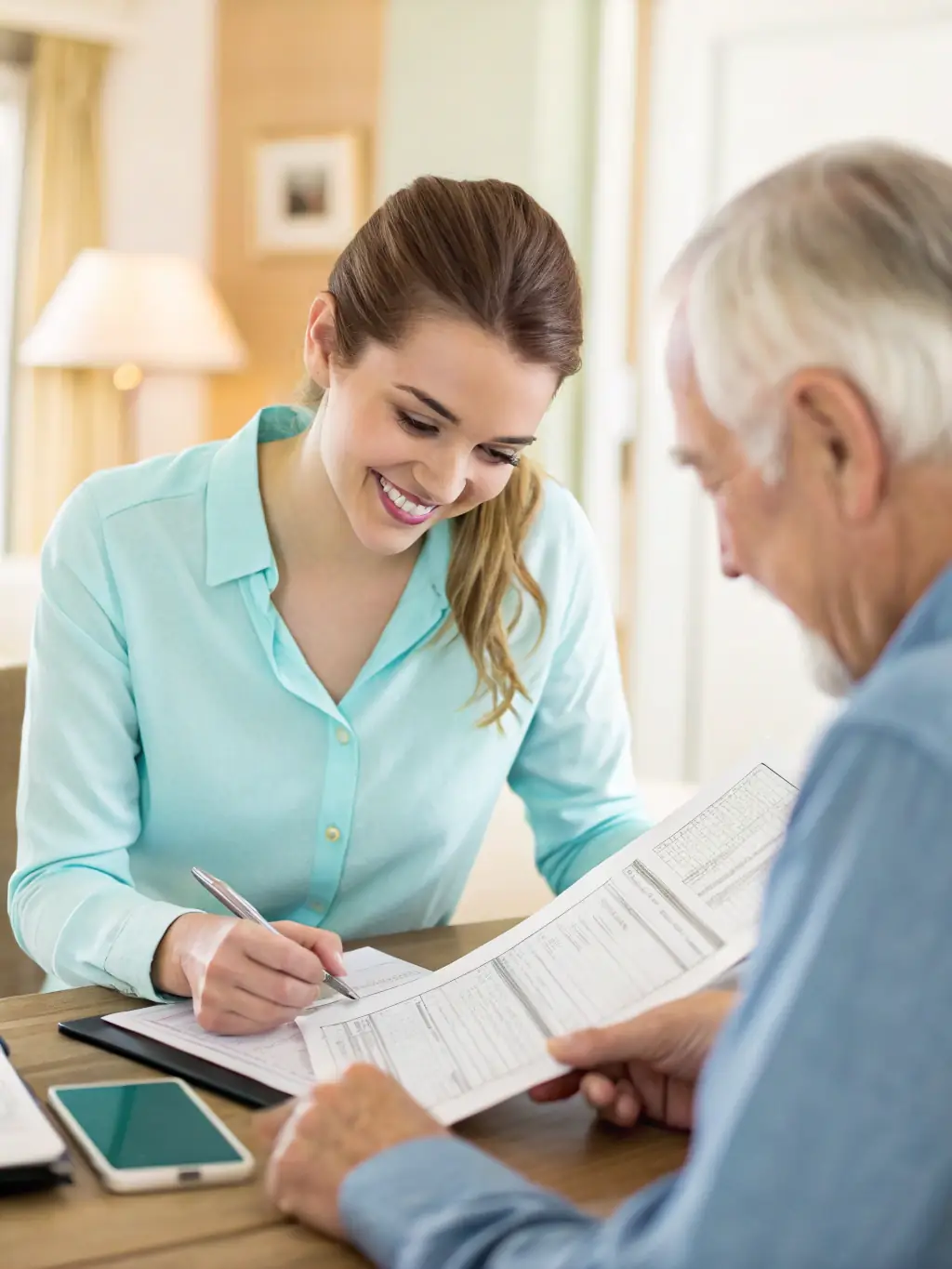 An image of a tax professional reviewing documents with a client in a comfortable office setting, representing tax preparation services for adult content workers.
