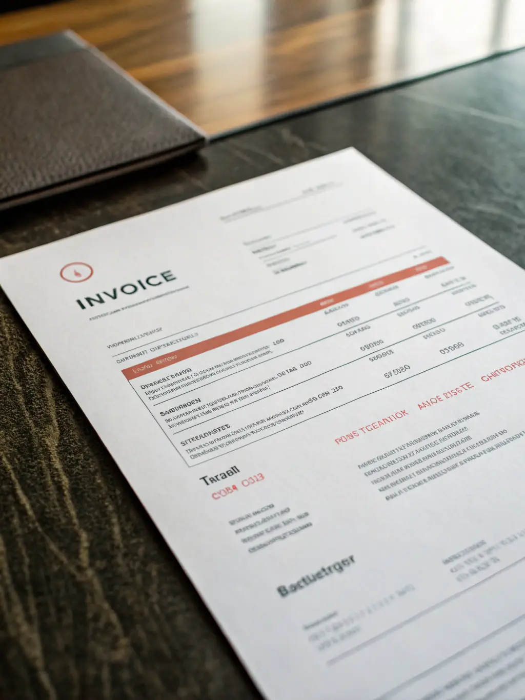 A professional-looking invoice template on a tablet, with a stylus hovering over it, suggesting streamlined invoicing processes for content creators.