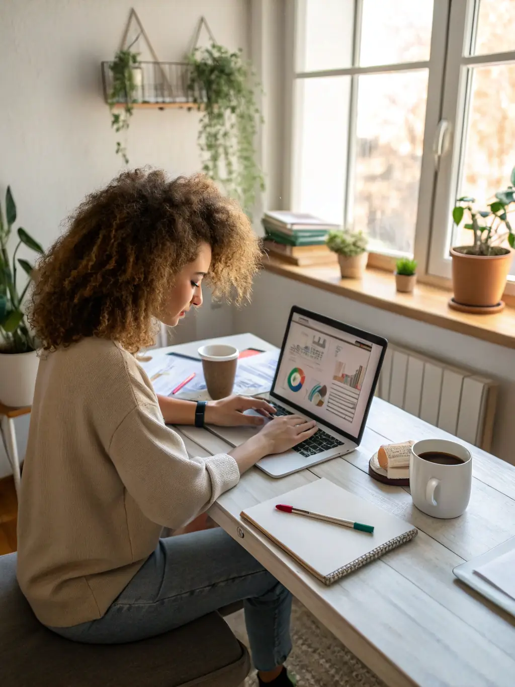 A content creator confidently managing their finances using Discrete Digits' online portal, showcasing the ease and accessibility of their services.